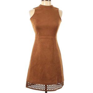 Ann Taylor Factory Suede Brown Tan Sleeveless Laser Cut Dress